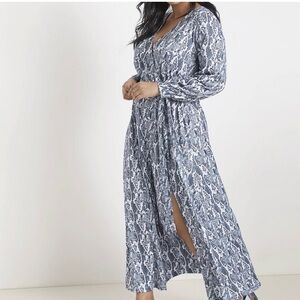 Eloquii Blue and White Snake Wrap Maxi Dress